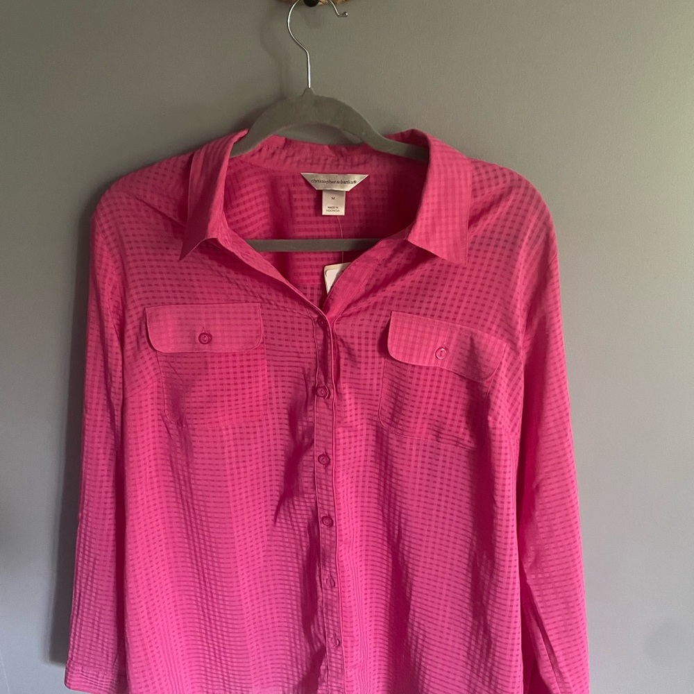 Christopher & Banks Pink Button-Up Shirt Size M